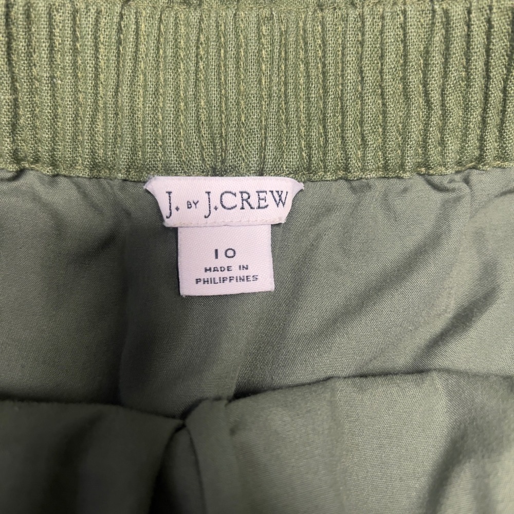 J. Crew Scalloped Hem Linen Blend Mini Skirt Olive Green Smocked Waist H5397 10 - Picture 4 of 6